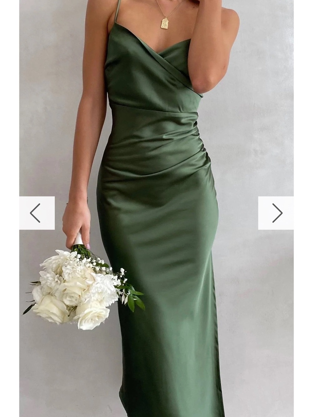 Billy J Olive Green Satin Midi Dress with Cowl Neck